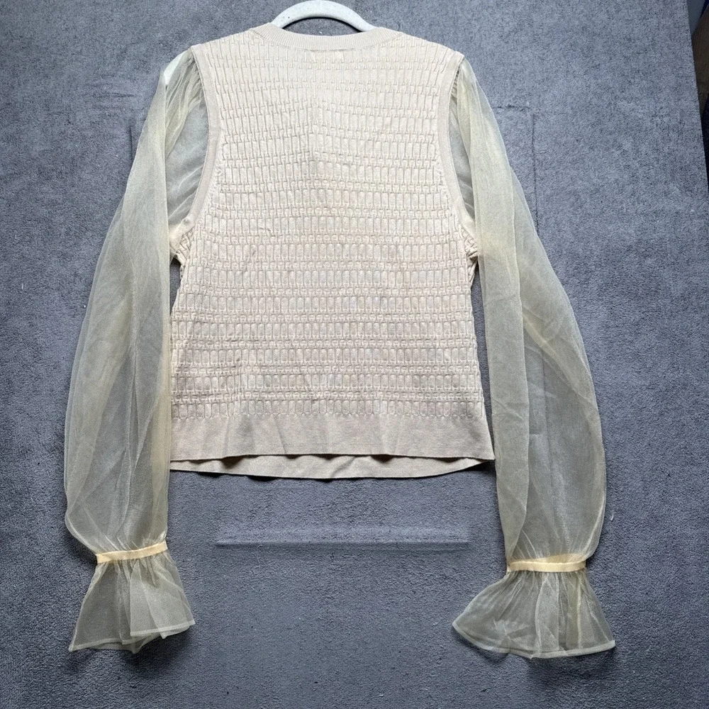 Anthropologie Maeve Cream Sheer Sleeve Knit Top Romantic Castlecore 1X‎ Plus